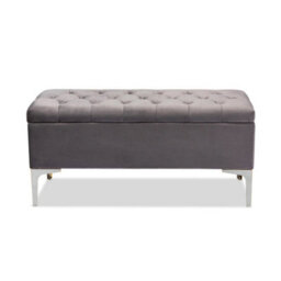 Modena Storage Ottoman Bench, Ottoman Footstool With Legs, 150Cm Plush Velvet Upholstered End Of Bed Bench, Grey - thumbnail 2