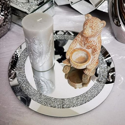 Biznest Round Diamante Mirrored Crystal Candle Plate Candle Holder Loose Jewel Candle Holder - Best Gift (30Cm Diameter)