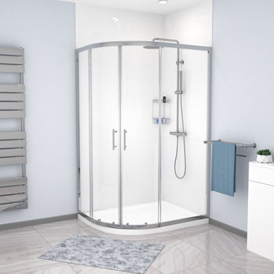 Nes Home Lh 1200 X 900mm Chrome Framed Offset Quadrant Shower Enclosure  & Tray - image 1