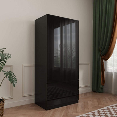 Home Source Lugano Black 2 Door 2 Drawer Wardrobe High Gloss Door & Drawer Fronts - image 1