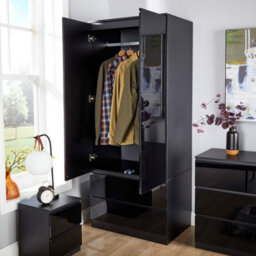 Home Source Lugano Black 2 Door 2 Drawer Wardrobe High Gloss Door & Drawer Fronts - thumbnail 3