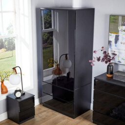 Home Source Lugano Black 2 Door 2 Drawer Wardrobe High Gloss Door & Drawer Fronts - thumbnail 2