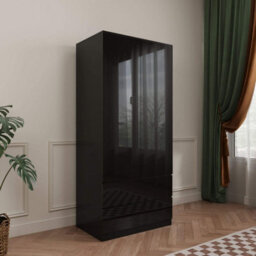 Home Source Lugano Black 2 Door 2 Drawer Wardrobe High Gloss Door & Drawer Fronts - thumbnail 1