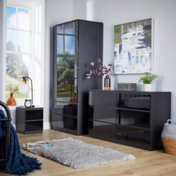 Home Source Lugano Black 2 Door 2 Drawer Wardrobe High Gloss Door & Drawer Fronts - thumbnail 9