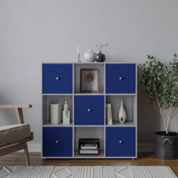 Urbn-Living 9 Cube Grey Wooden Bookcase Shelving Unit With 5 Collapsible Fabric Drawers Royal Blue - thumbnail 2