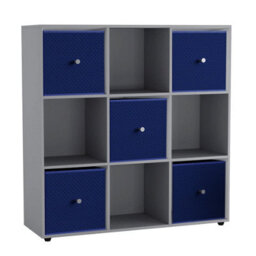 Urbn-Living 9 Cube Grey Wooden Bookcase Shelving Unit With 5 Collapsible Fabric Drawers Royal Blue - thumbnail 1