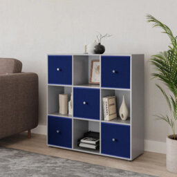 Urbn-Living 9 Cube Grey Wooden Bookcase Shelving Unit With 5 Collapsible Fabric Drawers Royal Blue - thumbnail 3