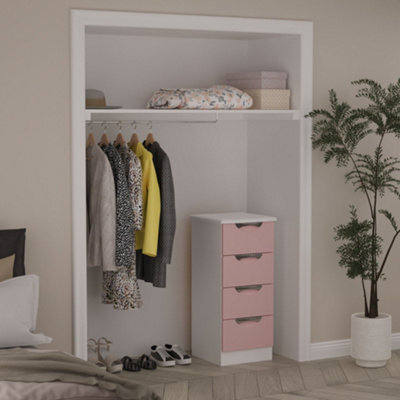 Rovigo Ready Assembled Matt White & Pink 4 Drawer Bedside Chest (H)878mm (W)395mm (D)411mm - image 1
