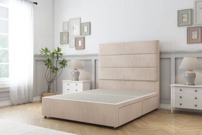 "Sloomy Texas Sand Naples Divan Bed Base 2 Drawers Same Side With 54"" Floor Standing Headboard 2'6 Small Single" - image 1