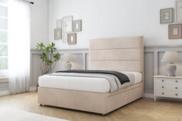 "Sloomy Texas Sand Naples Divan Bed Base 2 Drawers Same Side With 54"" Floor Standing Headboard 2'6 Small Single" - thumbnail 3