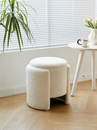 Nordlys White Bouclé Pouf Vintage Style Living Room - thumbnail 3