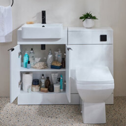 Homestylestore 1050mm White Bathroom Combination Vanity Wc Unit With Toilet Pan And Black Pull Handle - thumbnail 1