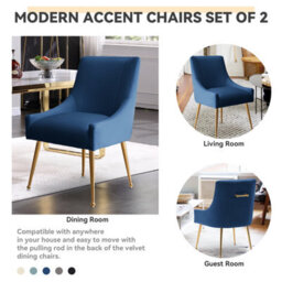 Seynar Velvet Tufted Dining Chairs With Gold Legs Set Of 2, Navy, Upholstered For Dining Or Living Room - thumbnail 3