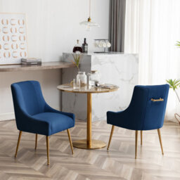 Seynar Velvet Tufted Dining Chairs With Gold Legs Set Of 2, Navy, Upholstered For Dining Or Living Room - thumbnail 2