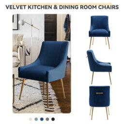 Seynar Velvet Tufted Dining Chairs With Gold Legs Set Of 2, Navy, Upholstered For Dining Or Living Room - thumbnail 4