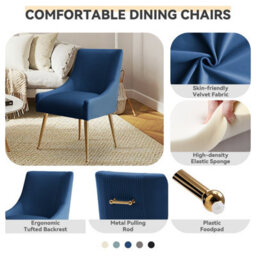 Seynar Velvet Tufted Dining Chairs With Gold Legs Set Of 2, Navy, Upholstered For Dining Or Living Room - thumbnail 5