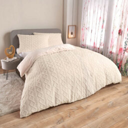 Eldo Embossed Oslo Fleece Duvet Set With Pillowcase, Soft Diamond Texture, Easy-Care Polyester - thumbnail 1