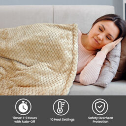 Schallen Luxury Waffle Soft Heated Warm Throw Over Blanket With Timer & 10 Heat Settings - Waffle Neutral - thumbnail 3