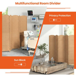 Gainoom 6-Panel Room Divider Tall Folding Privacy Screen Fully Assembled Partition Screen Natural - thumbnail 3