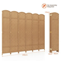 Gainoom 6-Panel Room Divider Tall Folding Privacy Screen Fully Assembled Partition Screen Natural - thumbnail 2
