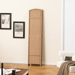 Gainoom 6-Panel Room Divider Tall Folding Privacy Screen Fully Assembled Partition Screen Natural - thumbnail 7
