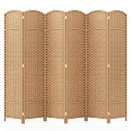 Gainoom 6-Panel Room Divider Tall Folding Privacy Screen Fully Assembled Partition Screen Natural