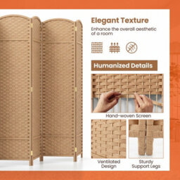 Gainoom 6-Panel Room Divider Tall Folding Privacy Screen Fully Assembled Partition Screen Natural - thumbnail 4