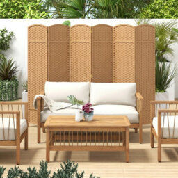 Gainoom 6-Panel Room Divider Tall Folding Privacy Screen Fully Assembled Partition Screen Natural - thumbnail 9