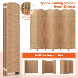 Gainoom 6-Panel Room Divider Tall Folding Privacy Screen Fully Assembled Partition Screen Natural - thumbnail 8