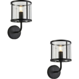 Loops 2 Pack Indoor Matt Black Wall Light - Clear Glass Shade - Dimmable 7W Led E14 - thumbnail 1