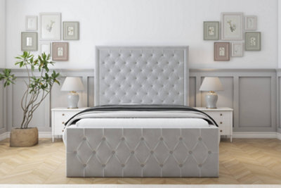 "Sloomy Vienna Silver Plush Bed Frame With Mattress With 50"" Upholstered Headboard 5' King" - image 1