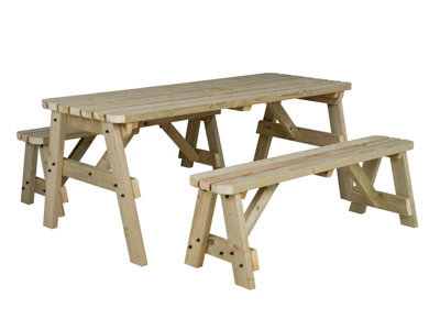 Arbor Garden Solutions Victoria Rounded Space Saving Picnic Table Benches Set (5Ft, Natural Finish) - image 1