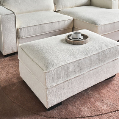 Wyld And Coco Light Beige Polyester Boucle Rectangular Ottoman Footstool W94 X D65 X H45Cm - image 1