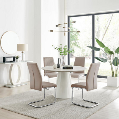 Furniturebox Uk Palma Beige Stone Effect Round Dining Table & 4 Cappuccino Lorenzo Chairs - image 1