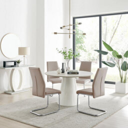Furniturebox Uk Palma Beige Stone Effect Round Dining Table & 4 Cappuccino Lorenzo Chairs