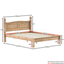 Lassic Vida Designs Corona 5Ft King Size Solid Wood Bed Frame Distressed Waxed Pine, Low Foot End, 200 X 150Cm - thumbnail 2