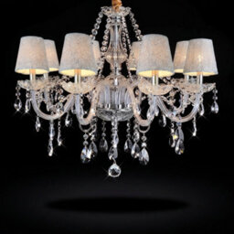 Wdw Genuine K9 Crystal 8-Arm Chandelier With Lampshades, Clear Crystal And Black Finish, 70 Cm. - thumbnail 1