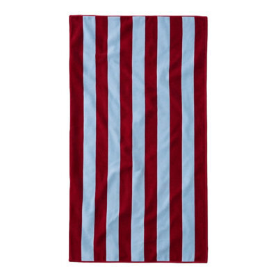 Misona Extra Large Organic Cotton Striped Beach Towel - Burgundy & Sky Blue Stripe - image 1