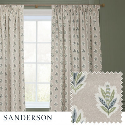 Sanderson Sessile Leaf Printed Room Darkening Pencil Pleat Curtain Pair Flax (W)229Cm X (D)229Cm - image 1