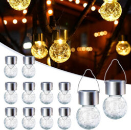 Gigalumi 12 Pack Solar Hanging Lights For Christmas Decoration - Cracked Glass, Waterproof Garden, Yard, Fence, Tree (Warm White)