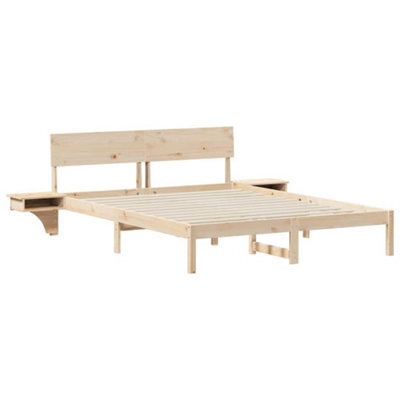 Berkfield Modern Bed Frame With Bedside Tables Brown Solid Pine Wood - image 1