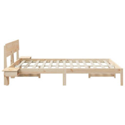 Berkfield Modern Bed Frame With Bedside Tables Brown Solid Pine Wood - thumbnail 6