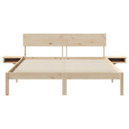Berkfield Modern Bed Frame With Bedside Tables Brown Solid Pine Wood - thumbnail 5