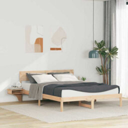 Berkfield Modern Bed Frame With Bedside Tables Brown Solid Pine Wood - thumbnail 2