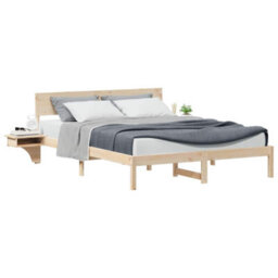 Berkfield Modern Bed Frame With Bedside Tables Brown Solid Pine Wood - thumbnail 3