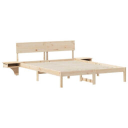 Berkfield Modern Bed Frame With Bedside Tables Brown Solid Pine Wood - thumbnail 1