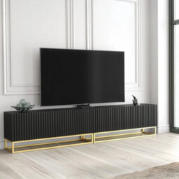 Tv Unit Tv Stand Cabinet Sideboard Media Console Black Gold Fluted Modular 200Cm - thumbnail 3