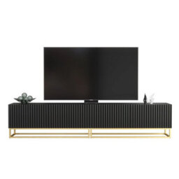 Tv Unit Tv Stand Cabinet Sideboard Media Console Black Gold Fluted Modular 200Cm - thumbnail 2