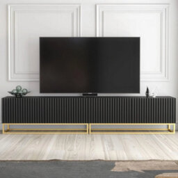 Tv Unit Tv Stand Cabinet Sideboard Media Console Black Gold Fluted Modular 200Cm - thumbnail 4