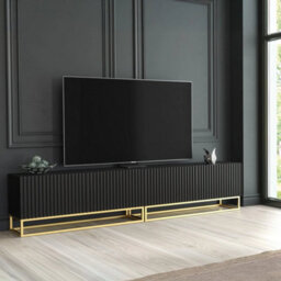 Tv Unit Tv Stand Cabinet Sideboard Media Console Black Gold Fluted Modular 200Cm - thumbnail 6